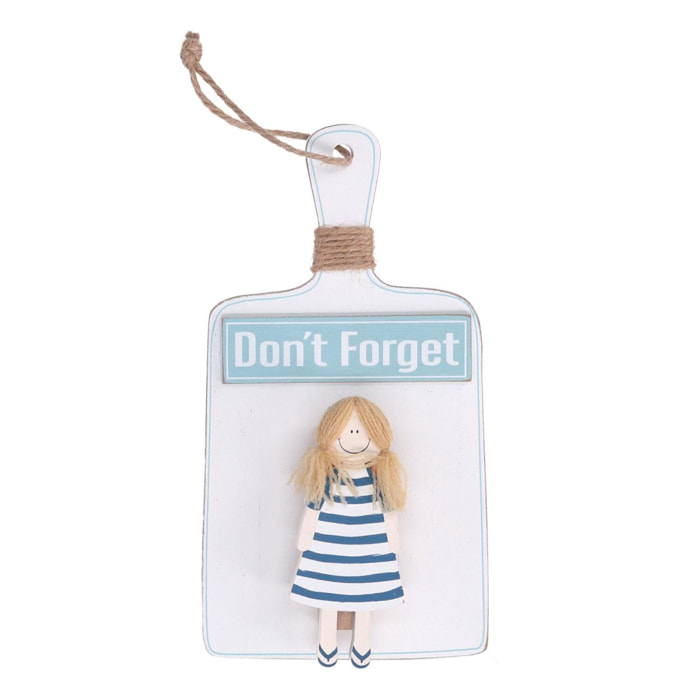 Portamemo in legno con bambina azzurro cm10,5x19,5/27x3