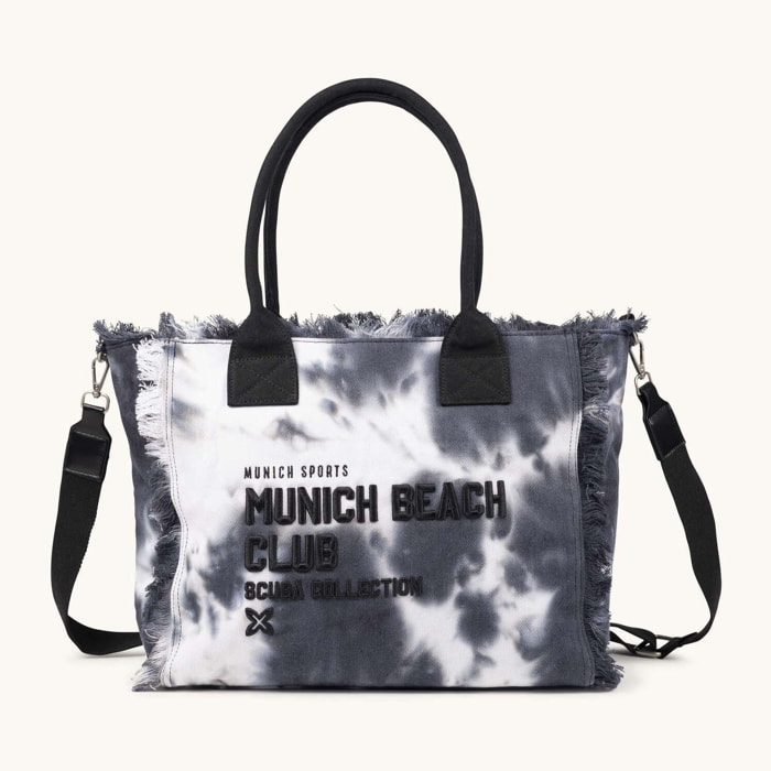 Bolso Shopper de Algodón Efecto Lavado con Flecos SCUBA BLACK AND WHITE SHOPPER