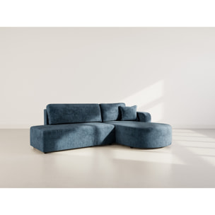 Miro - Canapé d'angle droit 4 places convertible avec coffre en velours texturé - Bleu