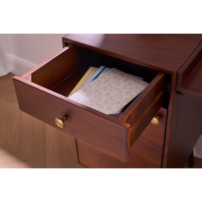 Bureau avec rangements vintage bois massif et métal doré L130 cm ROBY