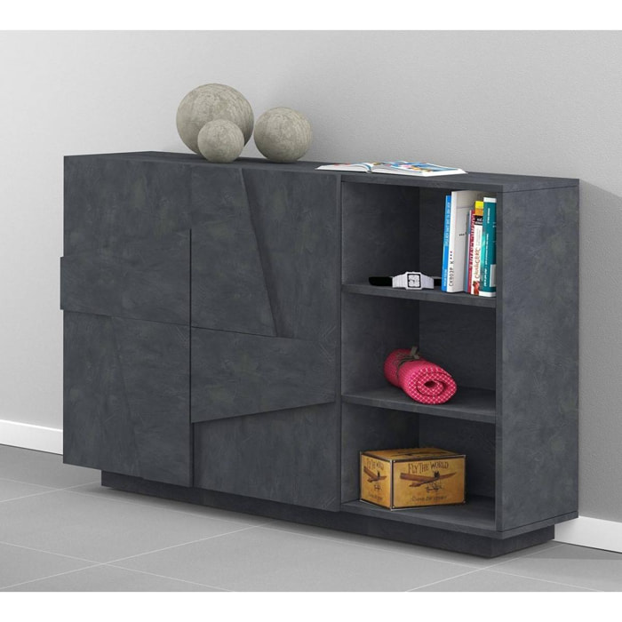 Mobile da ingresso a 2 ante e scaffali aperti, Made in Italy, Entratina moderna, Credenza per atrio, cm 121x38h86, colore Grigio Cenere