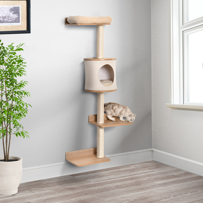 Árbol para Gatos de Pared 149 cm con Plataformas Cojín Extraíble Poste Rascador