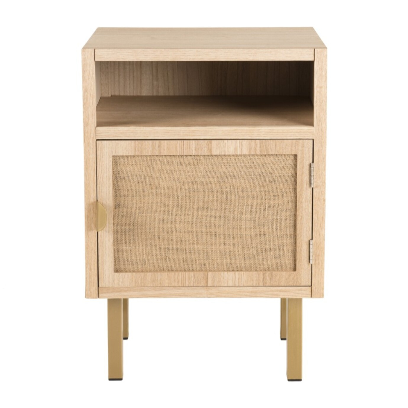 ALINE - Chevet 1 niche 1 porte toile de jute pieds métal doré