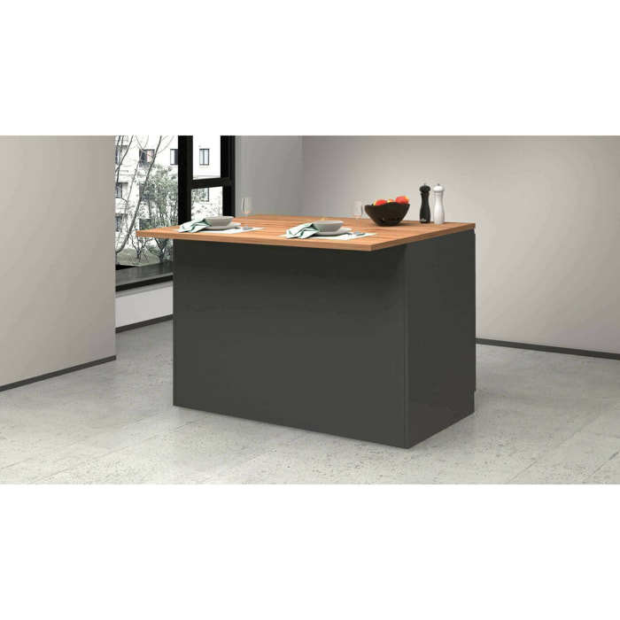 Isola da cucina Analiza, Armadio multiuso, Mobile per cucinotto, Tavolo ausiliario, 100% Made in Italy, 125x90h90 cm, Antracite e Rovere