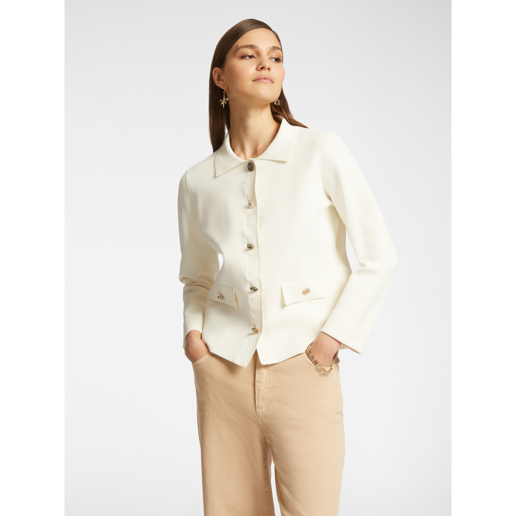 Elena Mirò - Chaqueta tricot con botones - Blanco