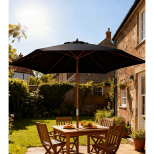 Parasol droit hexagonal grande taille de jardin Ø 2,5 x 2,3H m bois de bambou noir