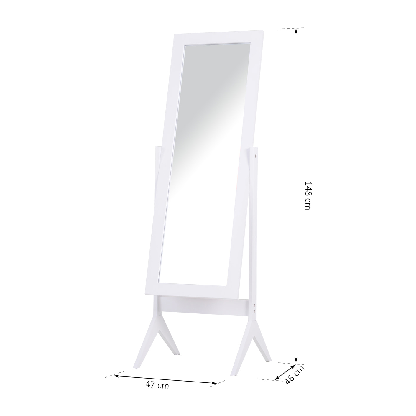 Miroir à pied inclinaison réglable dim. 47L x 46l x 148H cm MDF blanc