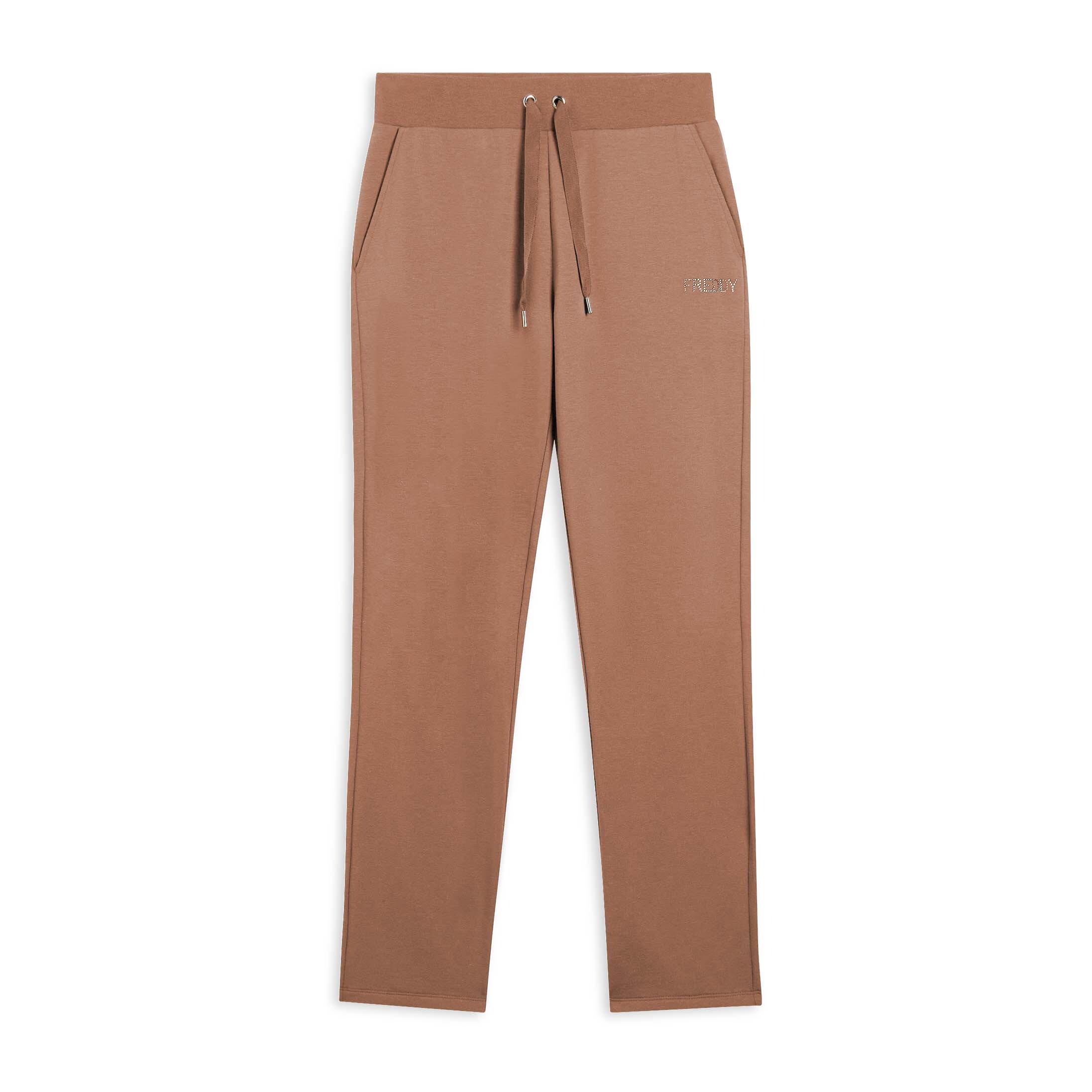 Pantaloni sportivi da donna con fondo dritto e logo strass