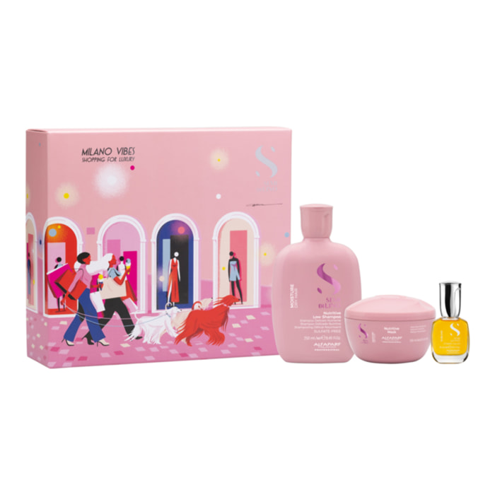 ALFAPARF MILANO Set Holiday Semi Di Lino Moisture Shampoo 250ml + Mask 200ml + Oil 15ml