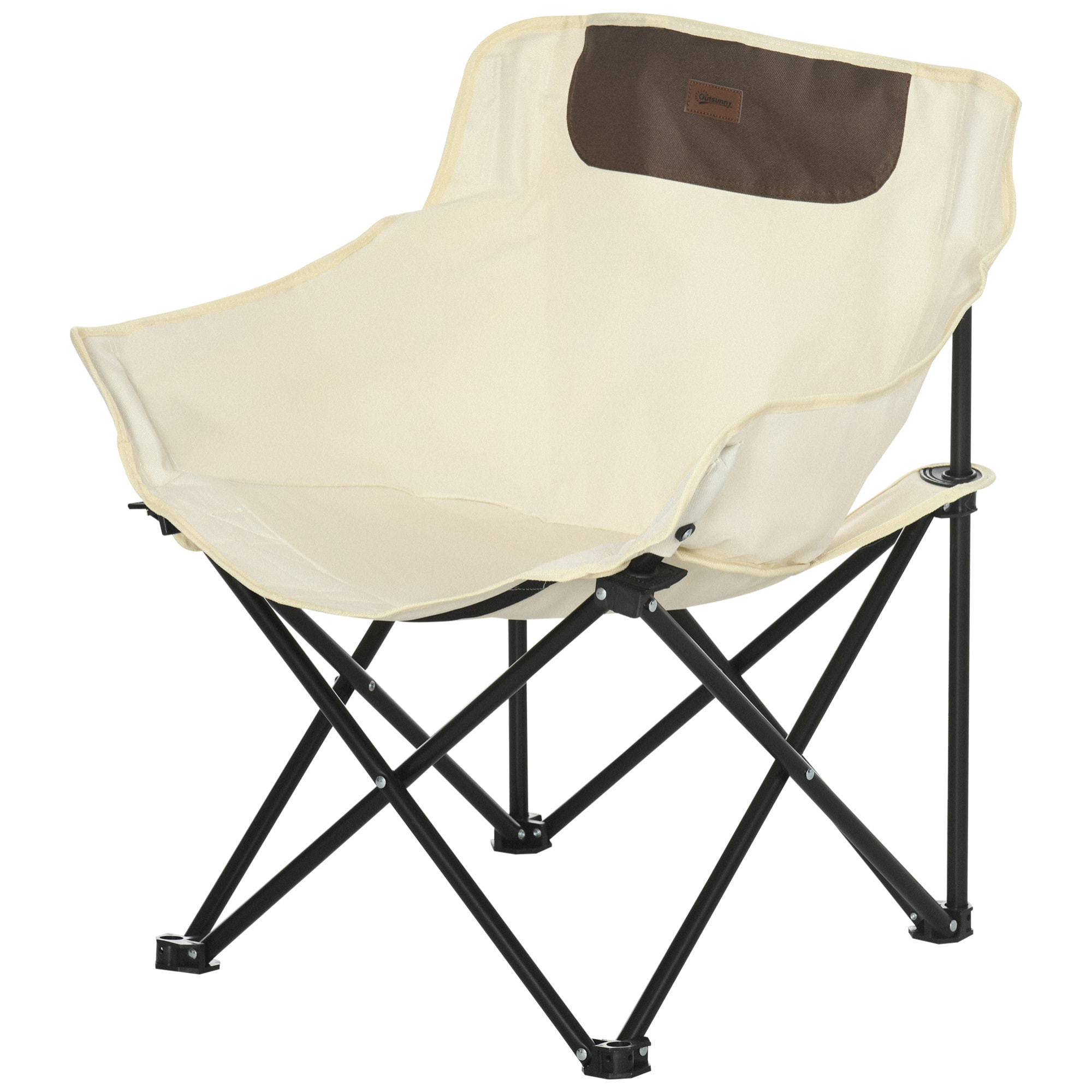 Chaise de camping pliable avec sac de transport et pochette de rangement acier oxford beige