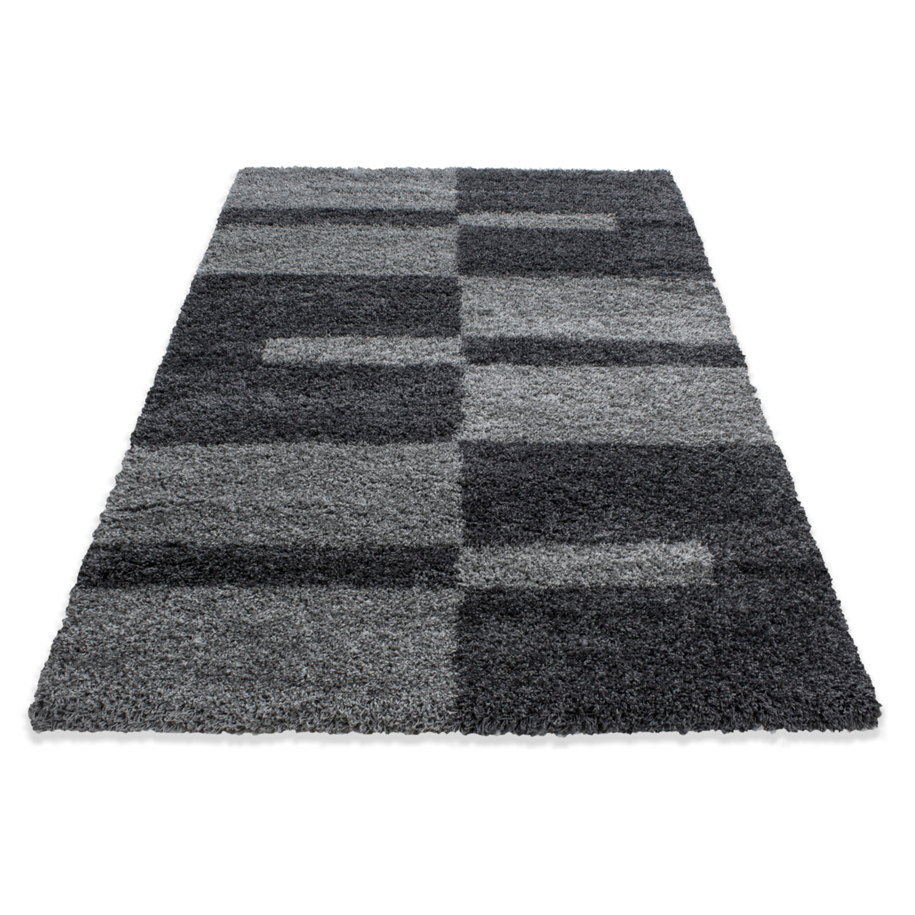 GALA - Tapis shaggy à poils longs motif géométrique gris