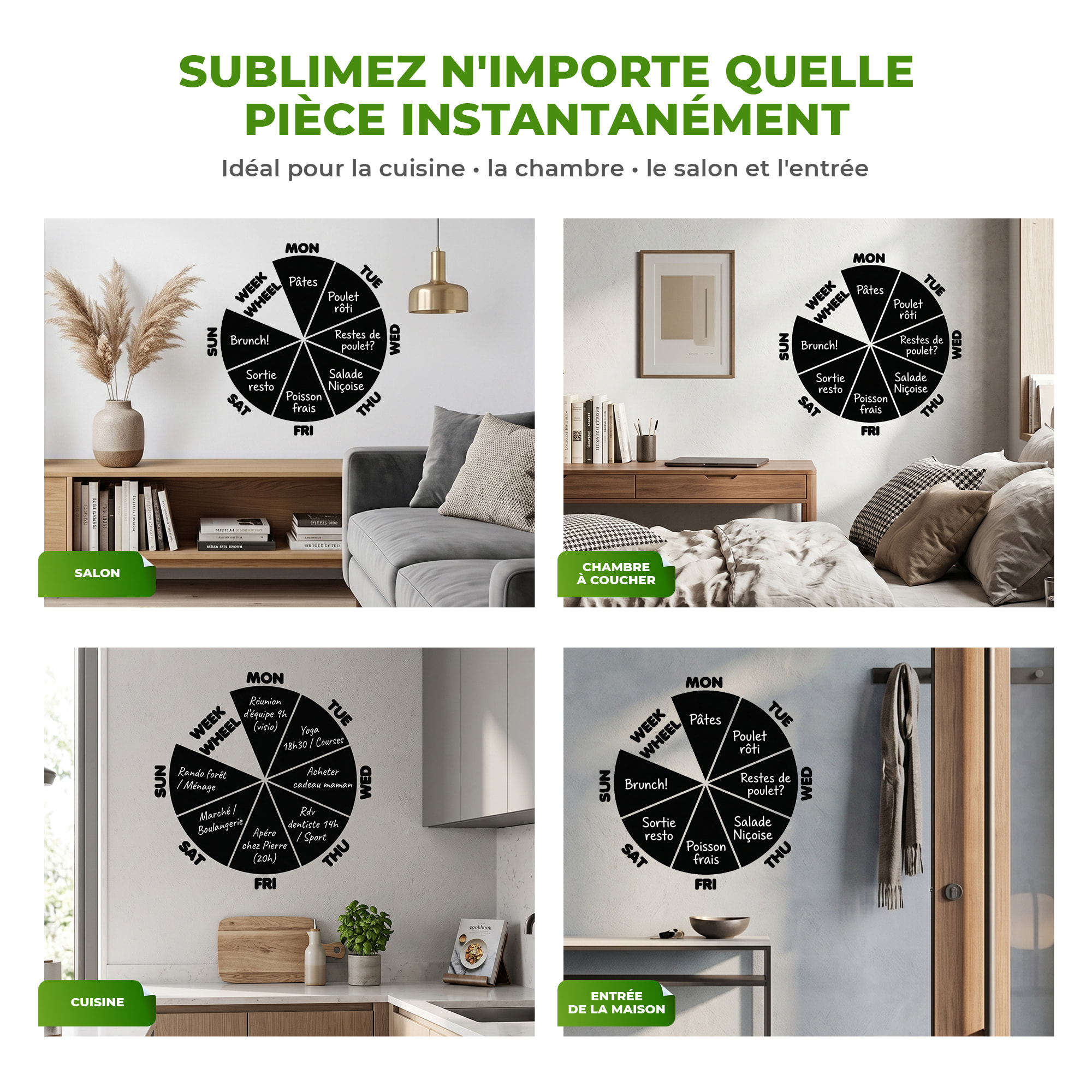 Sticker ardoise tableau noir - stickers muraux adhésif effaçable - CALENDRIER ROUE HEBDOMADAIRE