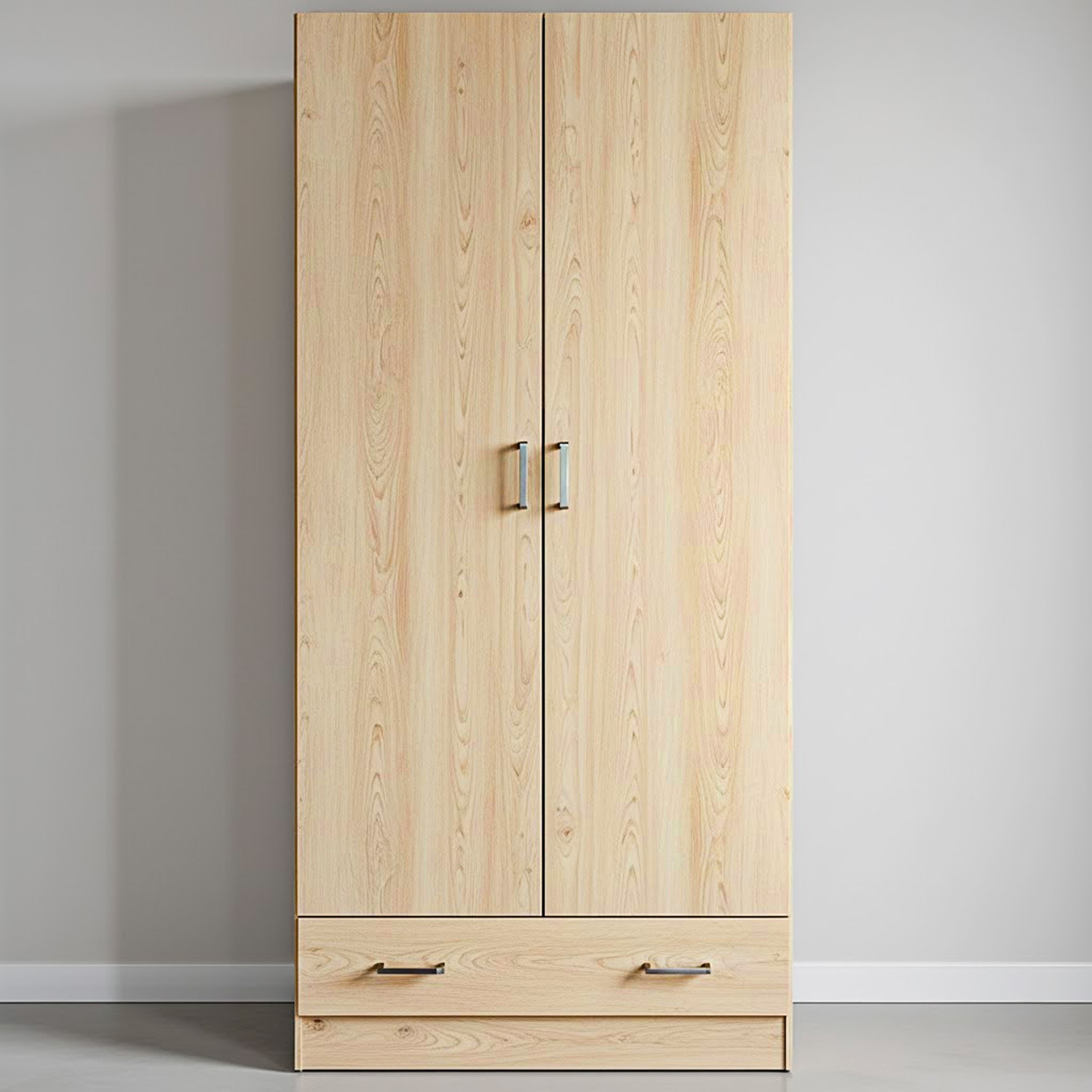 Armadio Con 2 Ante E 1 Cassetto Multiuso Armadietto Design Moderno Salvaspazio Con Ripiani Interni E Vano Contenitore 79.4 x 35.7 x 170.4 Cm Rovere