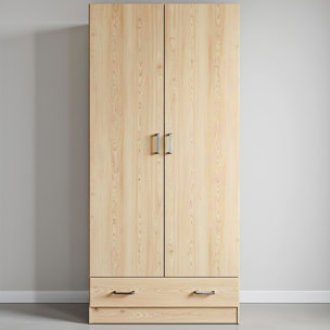 Armadio Con 2 Ante E 1 Cassetto Multiuso Armadietto Design Moderno Salvaspazio Con Ripiani Interni E Vano Contenitore 79.4 x 35.7 x 170.4 Cm Rovere