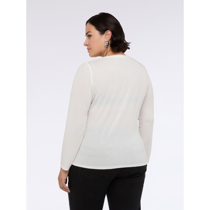 Fiorella Rubino - T-shirt glitter con drappeggio laterale - Bianco