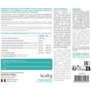 ISN - Ineldea Santé Naturelle Supleox Antioxydant - A base de Resvératrol, NAC, SOD, vitamines C & E - Aide à protéger les cellules contre le stress oxydatif - Cure 30j