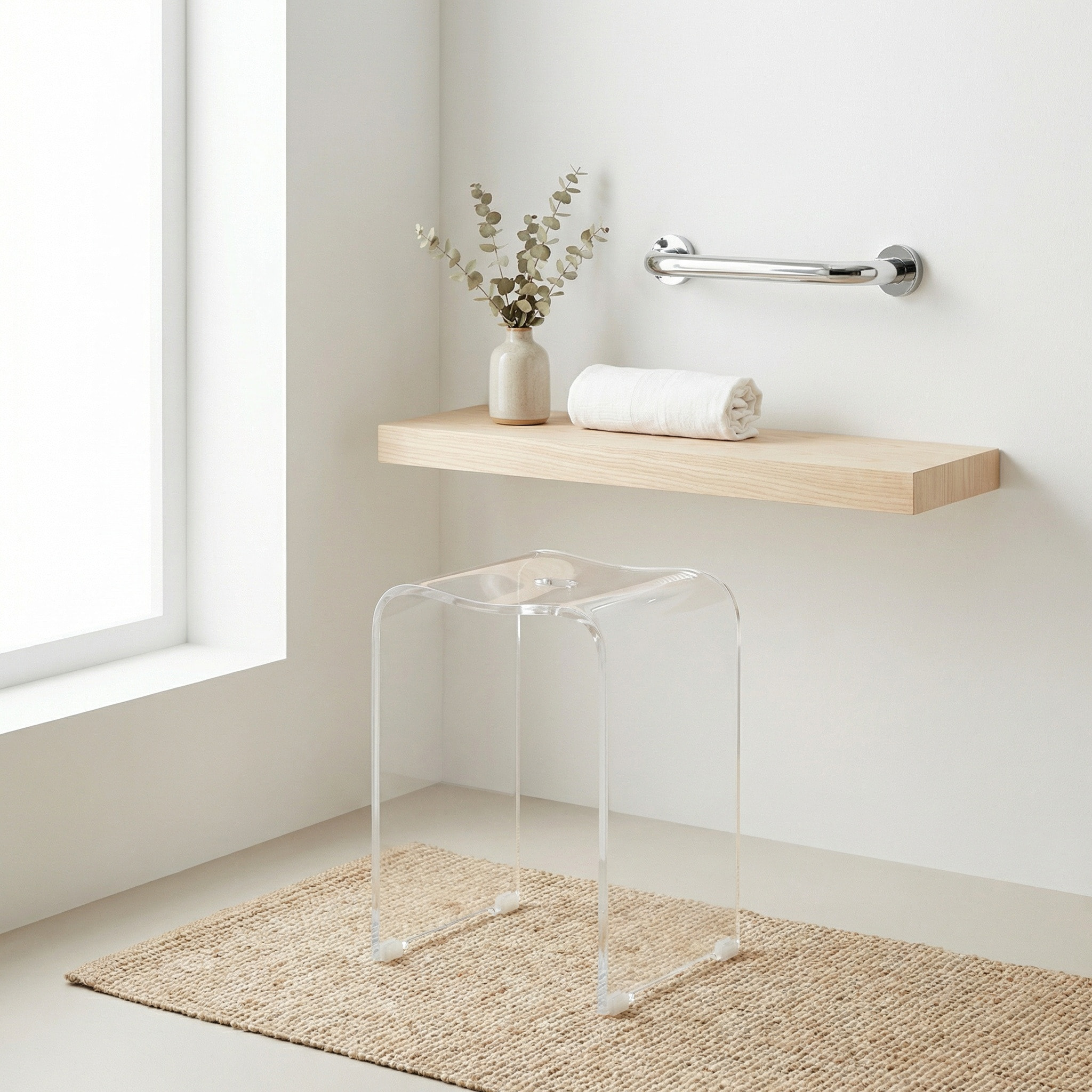 Tabouret de salle de bain PMR antidérapant – sécurité et stabilité, Transparent (SATSTOLPLASTT)