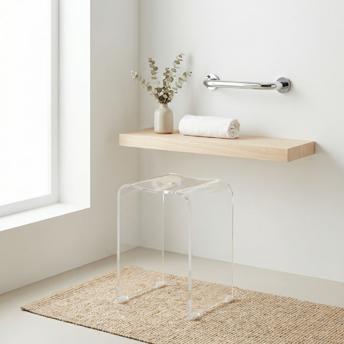 Tabouret de salle de bain PMR antidérapant – sécurité et stabilité, Transparent (SATSTOLPLASTT)