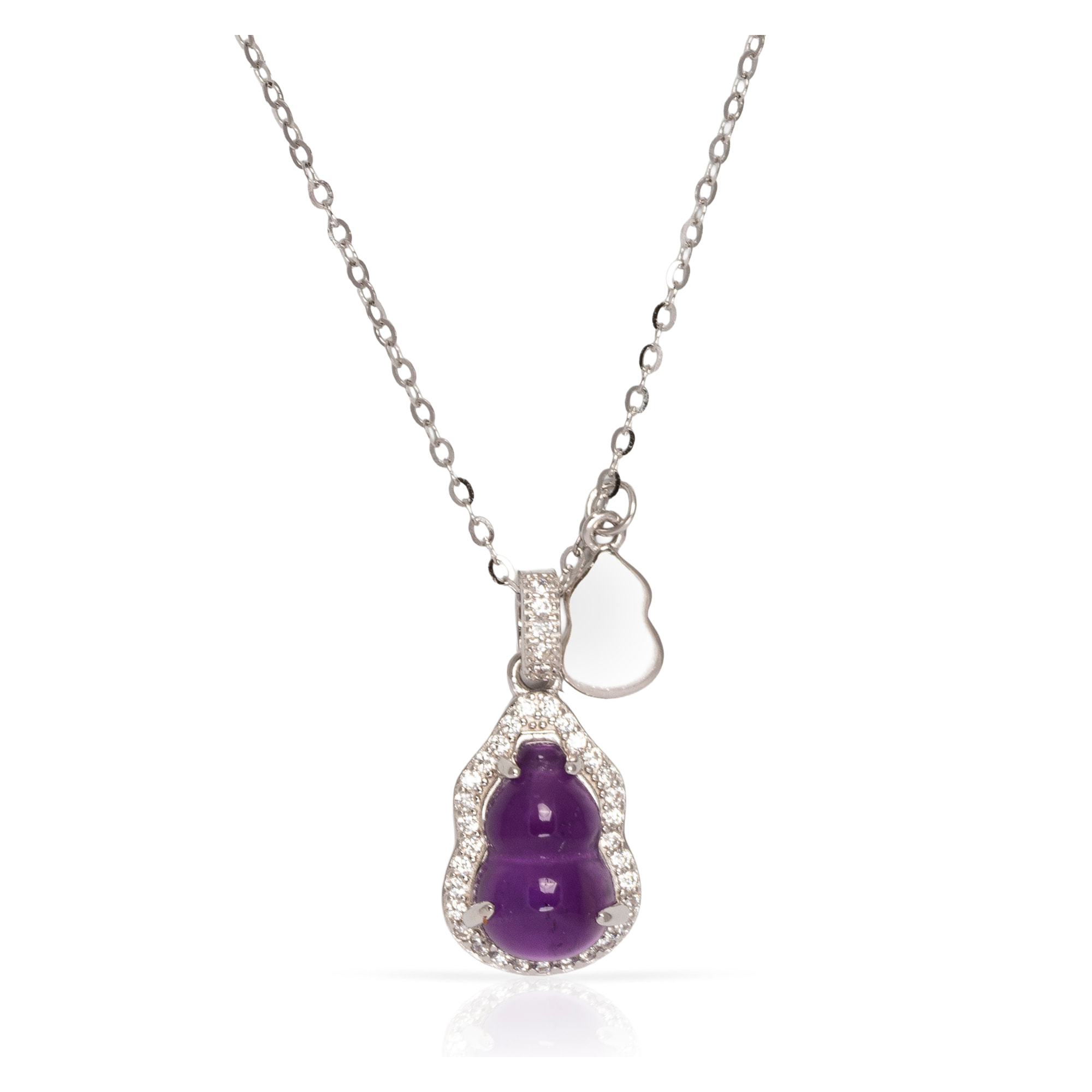 Collar de plata de ley 925 con colgante de amatista y circón con cierre de resorte.
