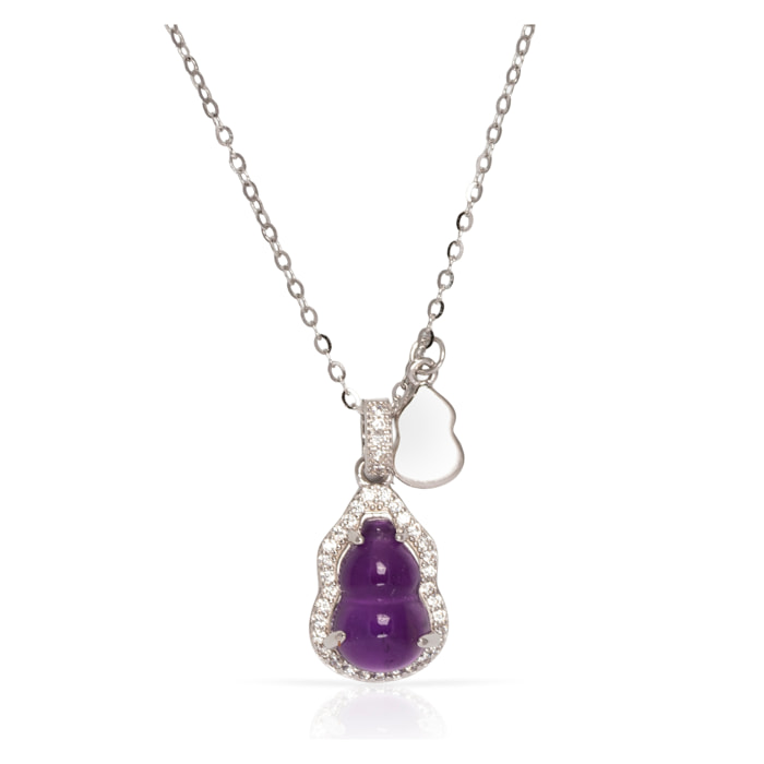Collar de plata de ley 925 con colgante de amatista y circón con cierre de resorte.