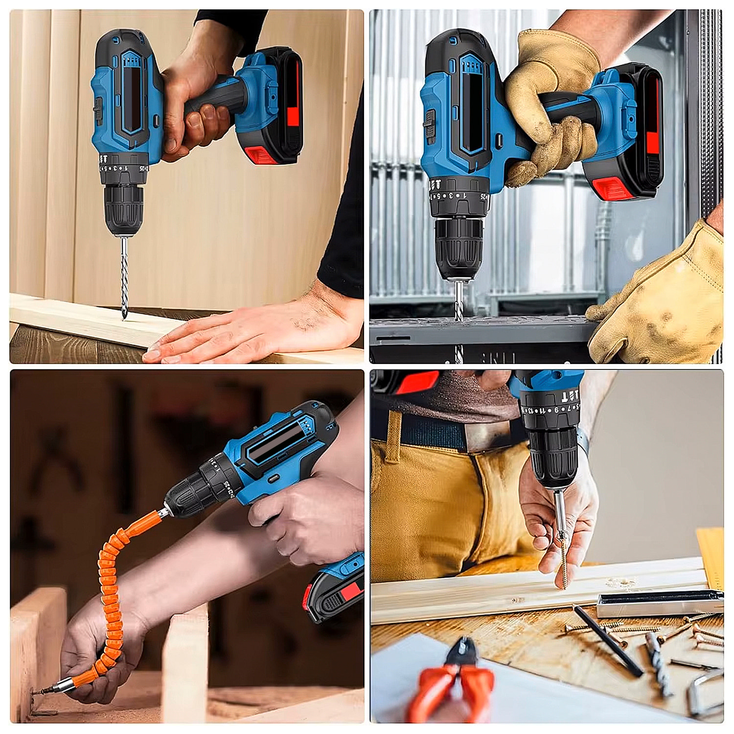 Cacciavite elettrico e trapano, con batteria, set di accessori e valigetta