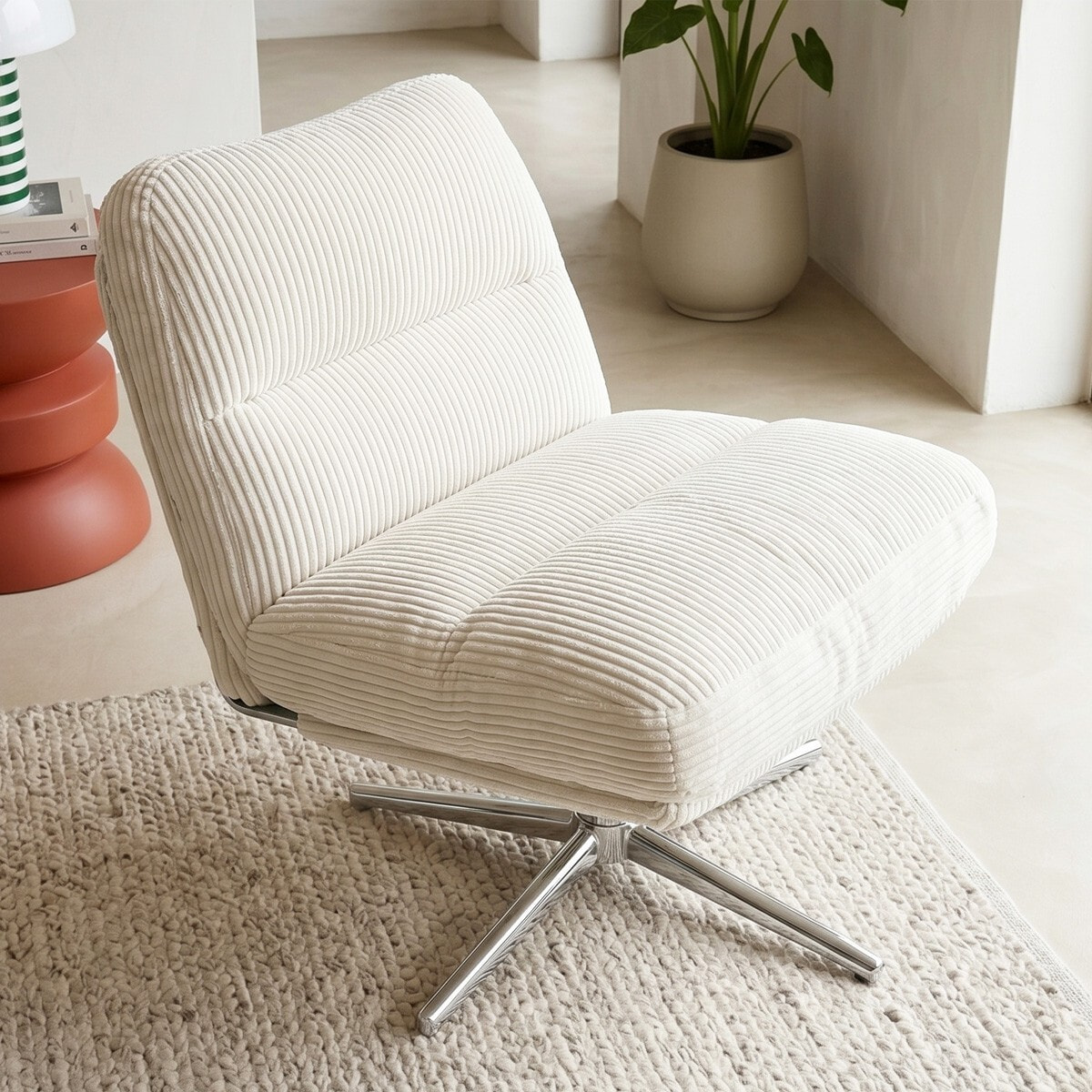 Fauteuil pivotant en velours cotelé et piètement chromé - JULIA