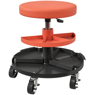 Tabouret d'atelier mobile - tabouret de mécanicien - pivotant réglable H.40-51 cm, 2 plateaux outils - terre de sienne