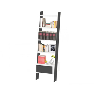 Libreria con un cassetto e quattro ripiani, colore nero e bianco, cm 55 x 180 x 48.