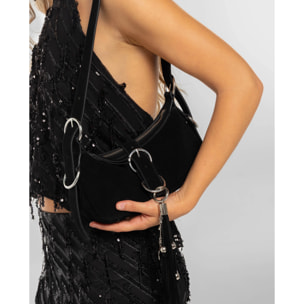 Bolso de piel con hebillas plateadas de mujer