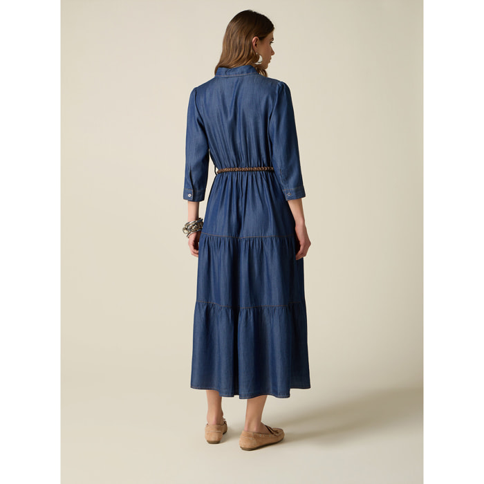 Oltre - Vestito chemisier in tencel - Blu