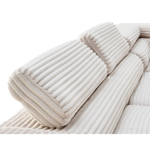 Zaria - canapé d'angle droit 5 places convertible avec coffre et têtières en velours côtelé grosses côtes - Beige
