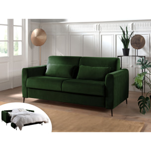 Owen - canapé 3 places convertible express couchage quotidien 140 cm matelas 12 cm en velours - Vert