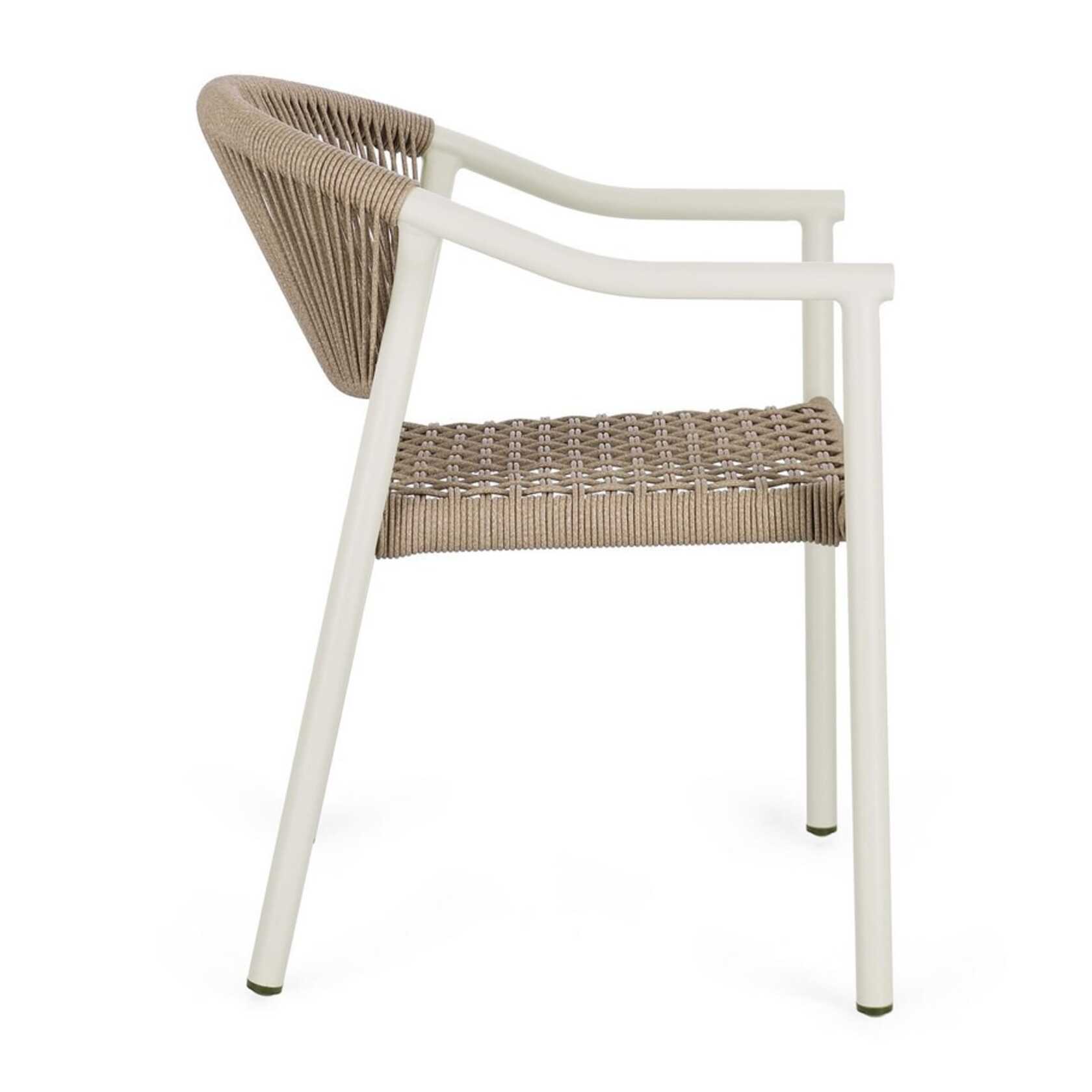 Set di 4 sedie con braccioli FORMENTERA in alluminio beige e fibra sintetica sabbia, impilabili