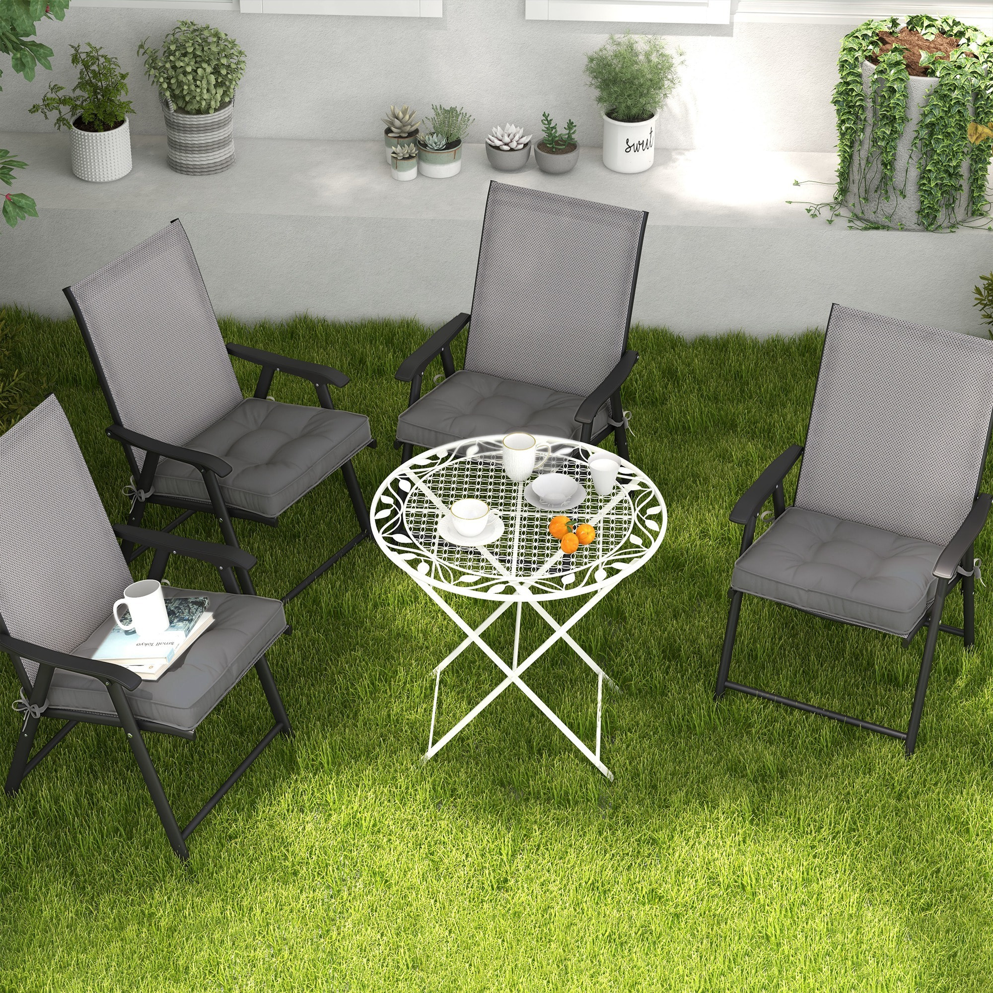 Conjunto de Cojines para Sillas de Comedor 42x42x5 cm Juego de 4 Piezas Cojines para Sillas de Jardín Impermeable con 2 Amarres de Fijación Gris Oscuro