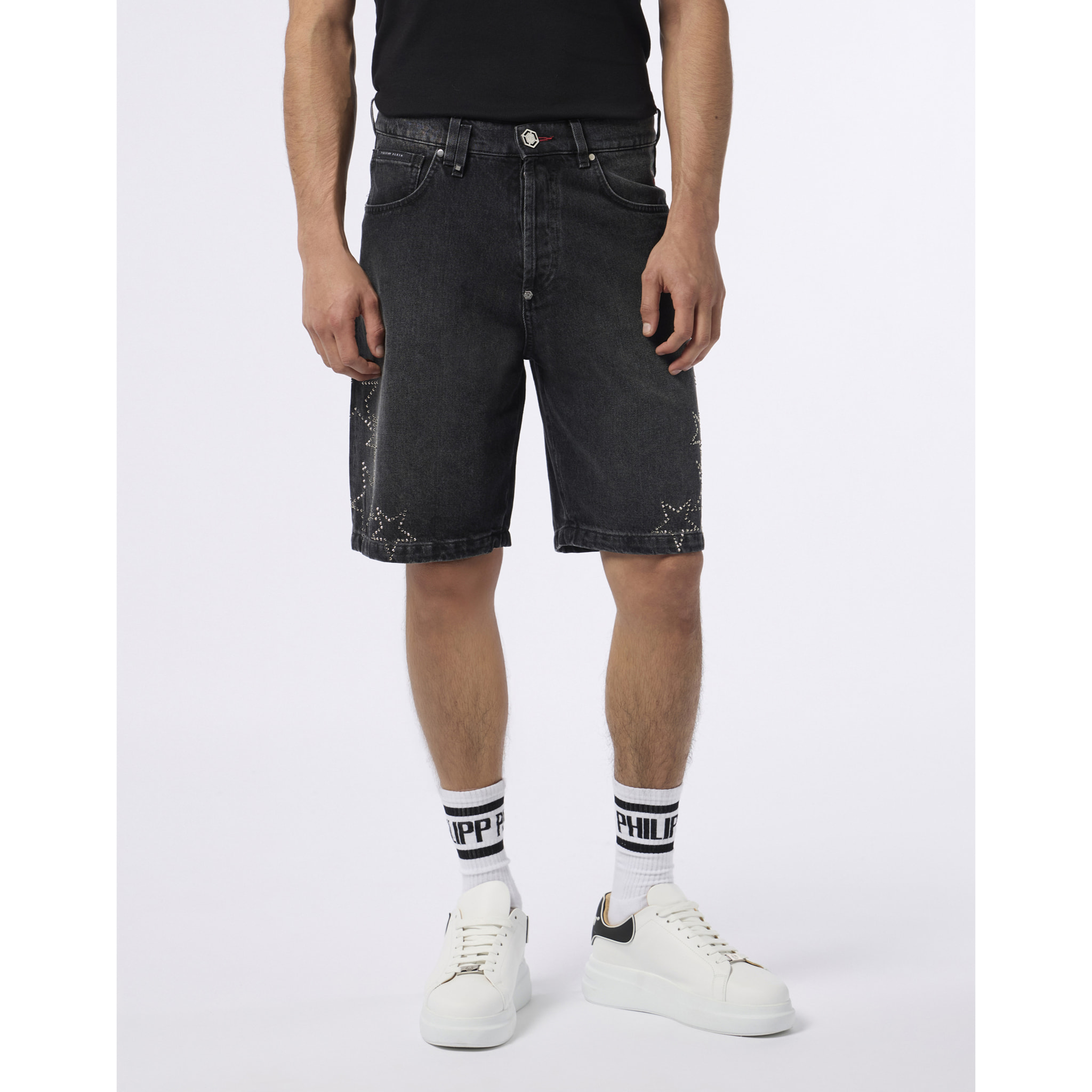 PHILIPP PLEIN Denim Shorts Stars Strass
