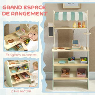 Jeu de la marchande en bois - jeu imitation supermarché enfant - nombreux accessoires - bois clair vert d'eau