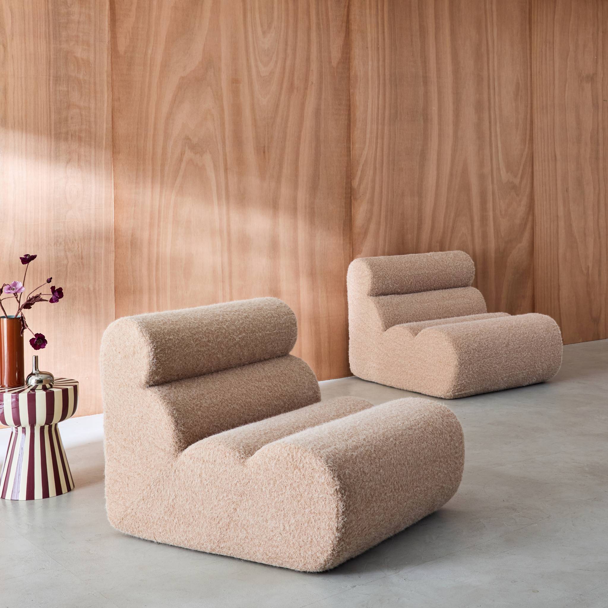 Lot de 2 chauffeuses tissu effet alpaca beige 1 place - L 81 x P 99 x H 75cm - Nova