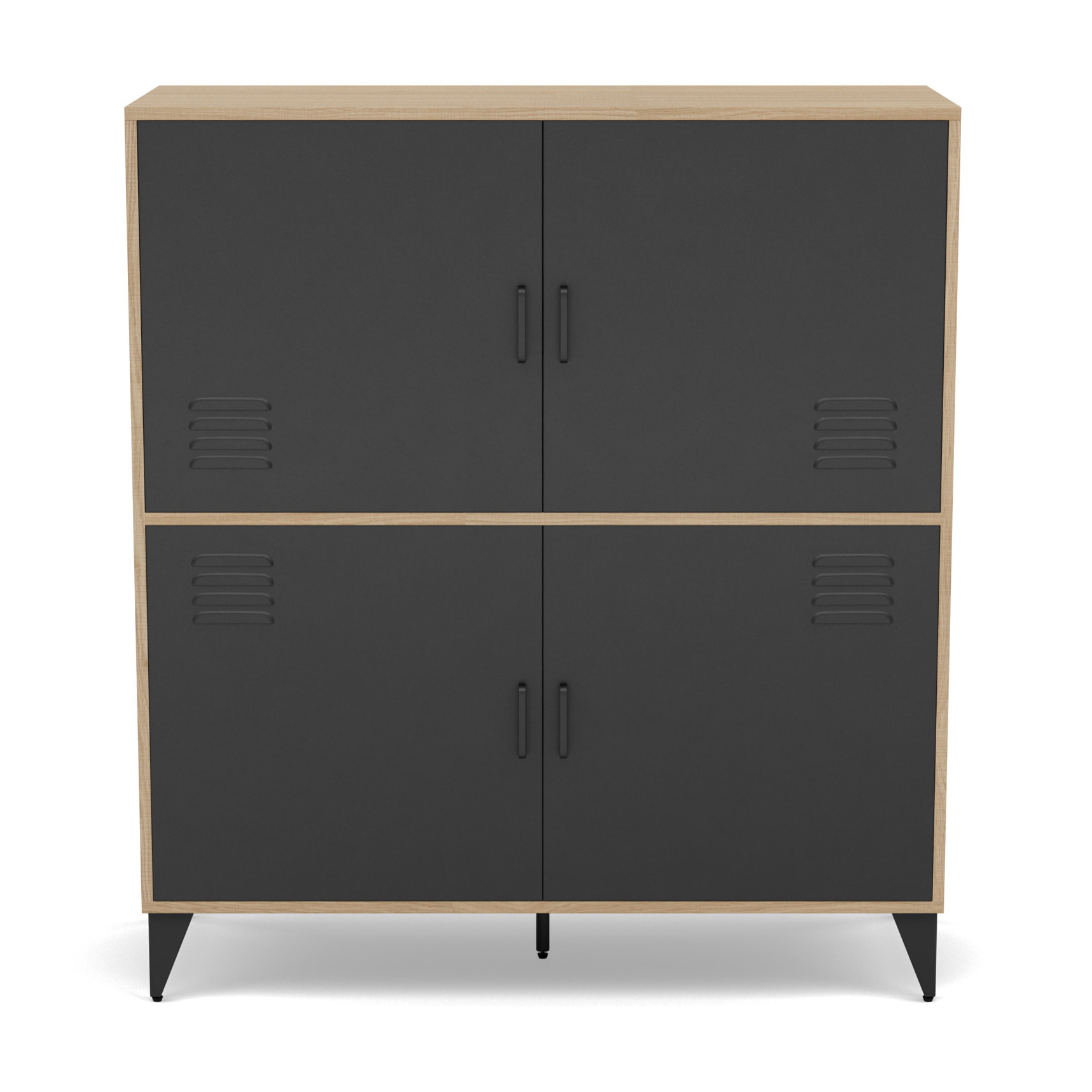 Tribeca - buffet haut - effet bois et métal noir - 2 portes - 100x112 cm - Bois / Noir