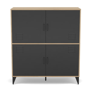 Tribeca - buffet haut - effet bois et métal noir - 2 portes - 100x112 cm - Bois / Noir