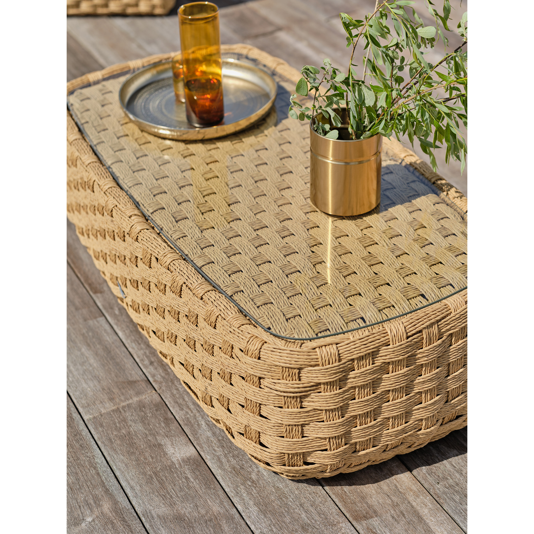 RAMATUELLE - Salon bas de jardin 5 places en aluminium et résine tressée