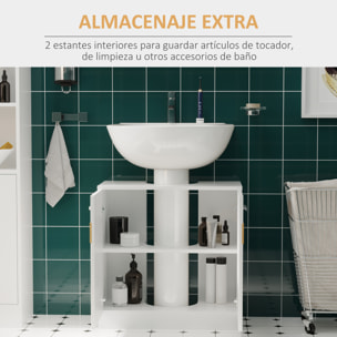 Mueble para Debajo del Lavabo Armario Baño de Suelo de Madera con 2 Puertas y Estante Interior Estilo Moderno 60x30x60,5 cm Blanco