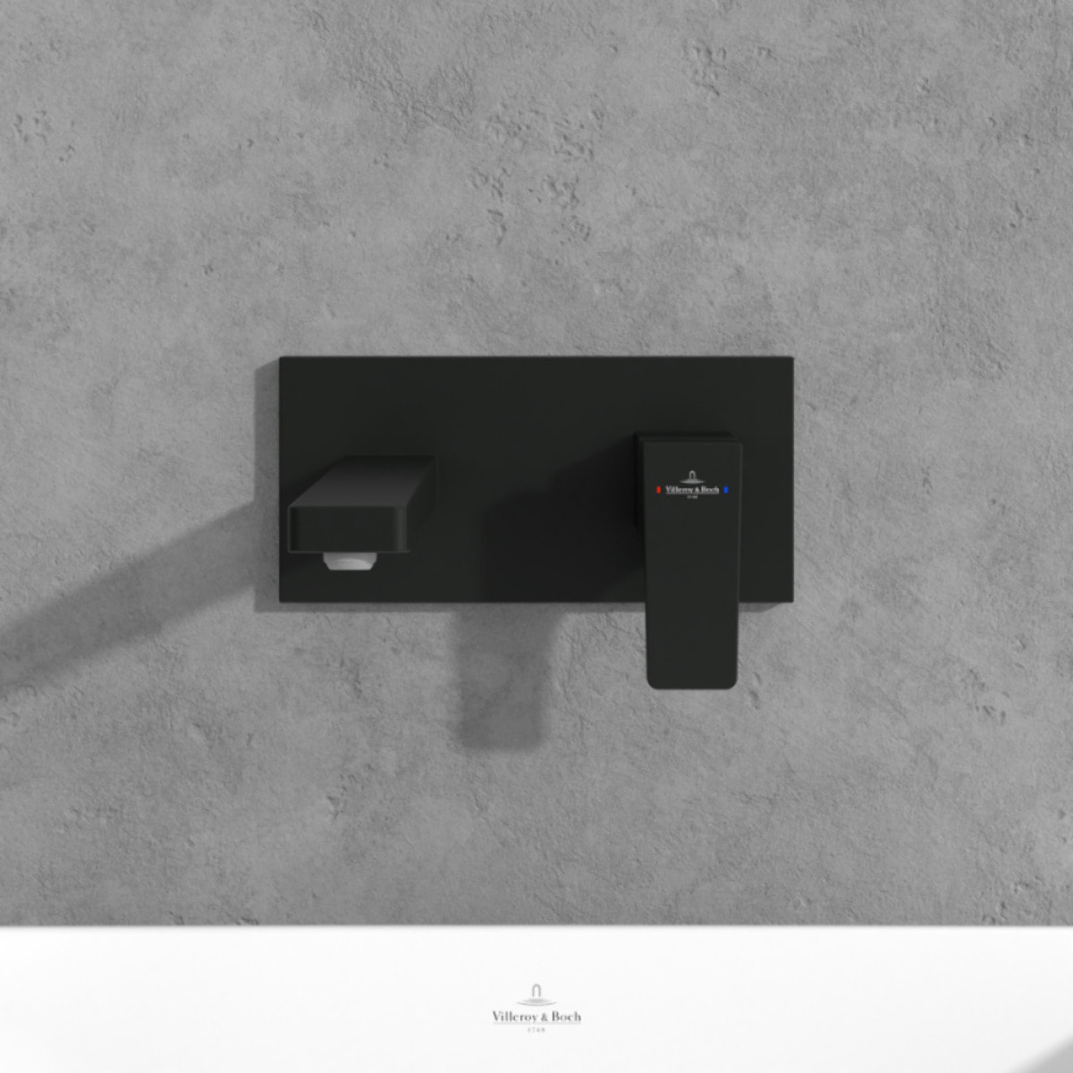 Mitigeur lavabo mural Architectura Square avec vidage Push Open Noir mat