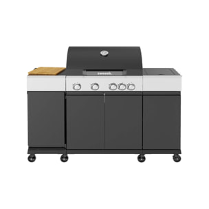 Barbecue gaz 4 brûleurs + 1 feu latéral, cuisine d'extérieure avec tablettes, thermomètre et housse MAXIM AVEC HOUSSE