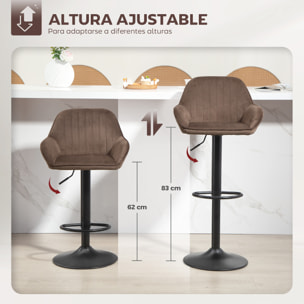 Juego de 2 Taburetes de Bar Giratorios, Taburetes Altos de Cocina con Altura Ajustable 62-83 cm, Sillas Altas de Cocina, Tapizada en Terciopelo, Respaldo y Reposapiés, Marrón