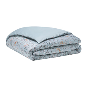 Housse de couette imprimée en satin de coton bio, CUEILLETTE, Bleu baltique