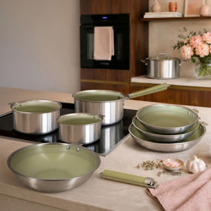 Batterie de cuisine 10 pièces en acier inoxydable vert AGLAE