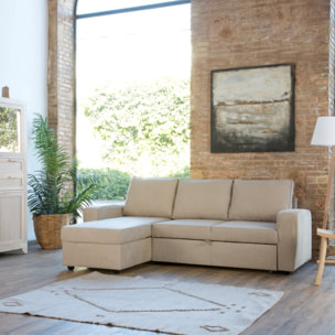 Canapé d'angle Kubor -textile, mousse pu, bois et panneau de particules-couleur beige 238 x 88 x 157 cm