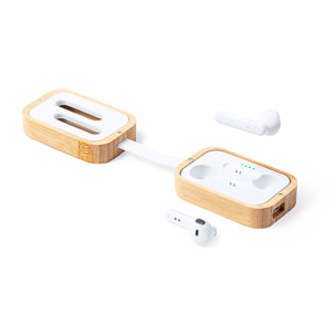 Cuffie bluetooth 5.0 in bambù naturale. Batteria 35 mAh/Base di ricarica 400 mAh