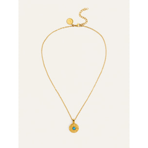 Collar Medallion Aqua Acero Baño Oro