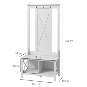 Perchero con Zapatero de Madera Perchero con Banco Incluye 2 Estantes y 3 Ganchos para Colgar Ropas Bolsos para Recibidor Entrada Pasillo 80,5x40x168 cm Blanco